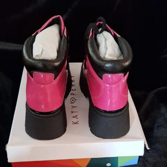 Katy Perry Collections Women's Vibrant Pink Lace-Up Boots - Picture 3 of 6